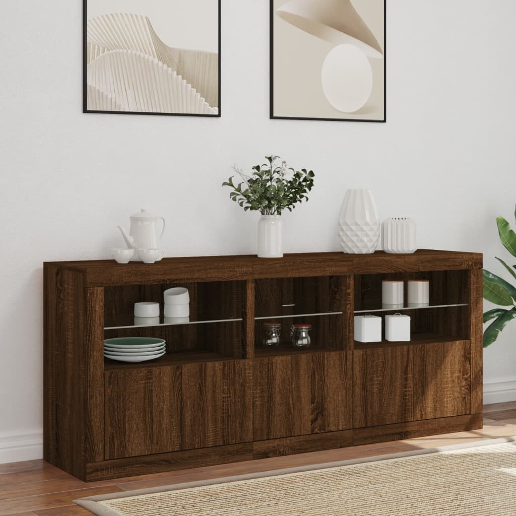 Skjenk Brun Eik med LED-lys 162x37x67 cm