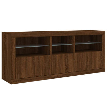 Skjenk Brun Eik med LED-lys 162x37x67 cm