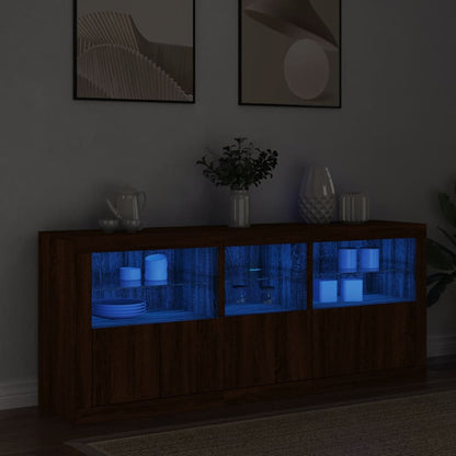 Skjenk Brun Eik med LED-lys 162x37x67 cm