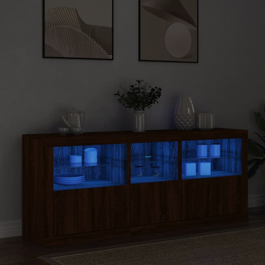 Skjenk Brun Eik med LED-lys 162x37x67 cm