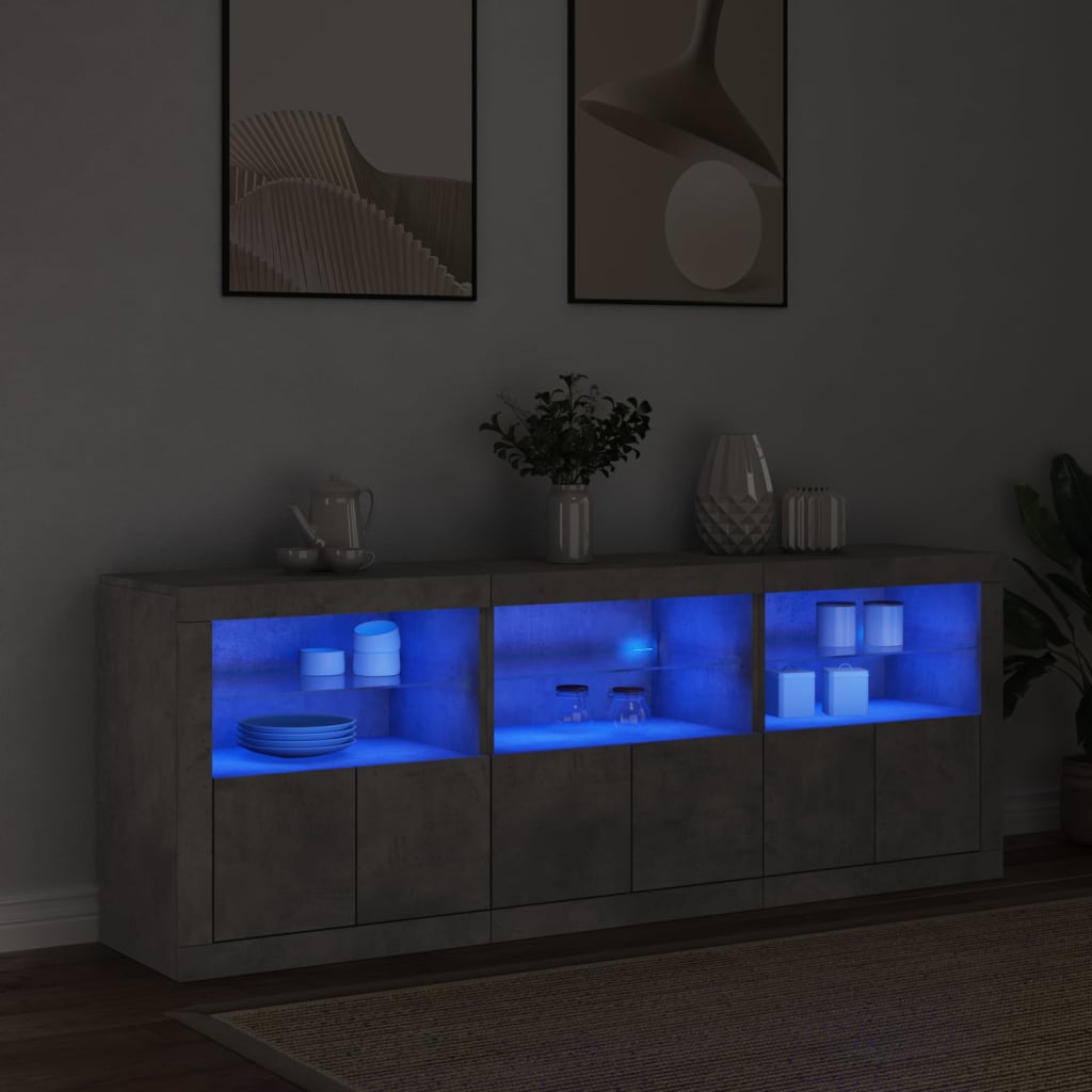 Skjenk Betonggrå med LED-lys 181,5x37x67 cm