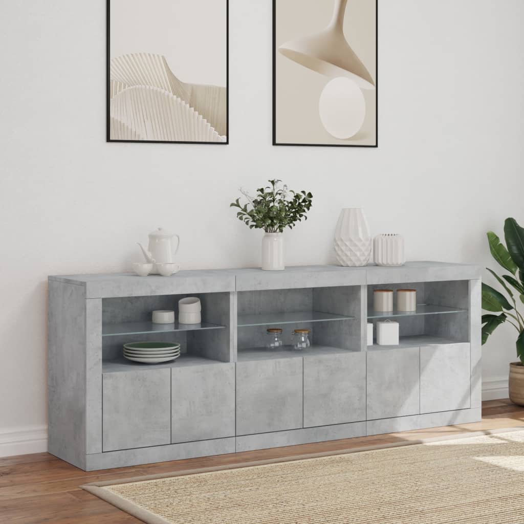 Skjenk Betonggrå med LED-lys 181,5x37x67 cm