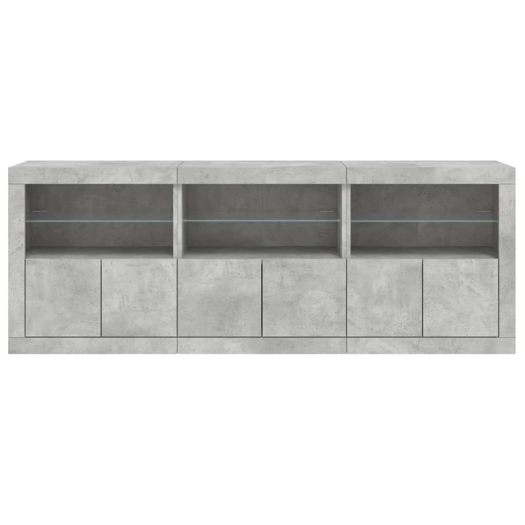 Skjenk Betonggrå med LED-lys 181,5x37x67 cm