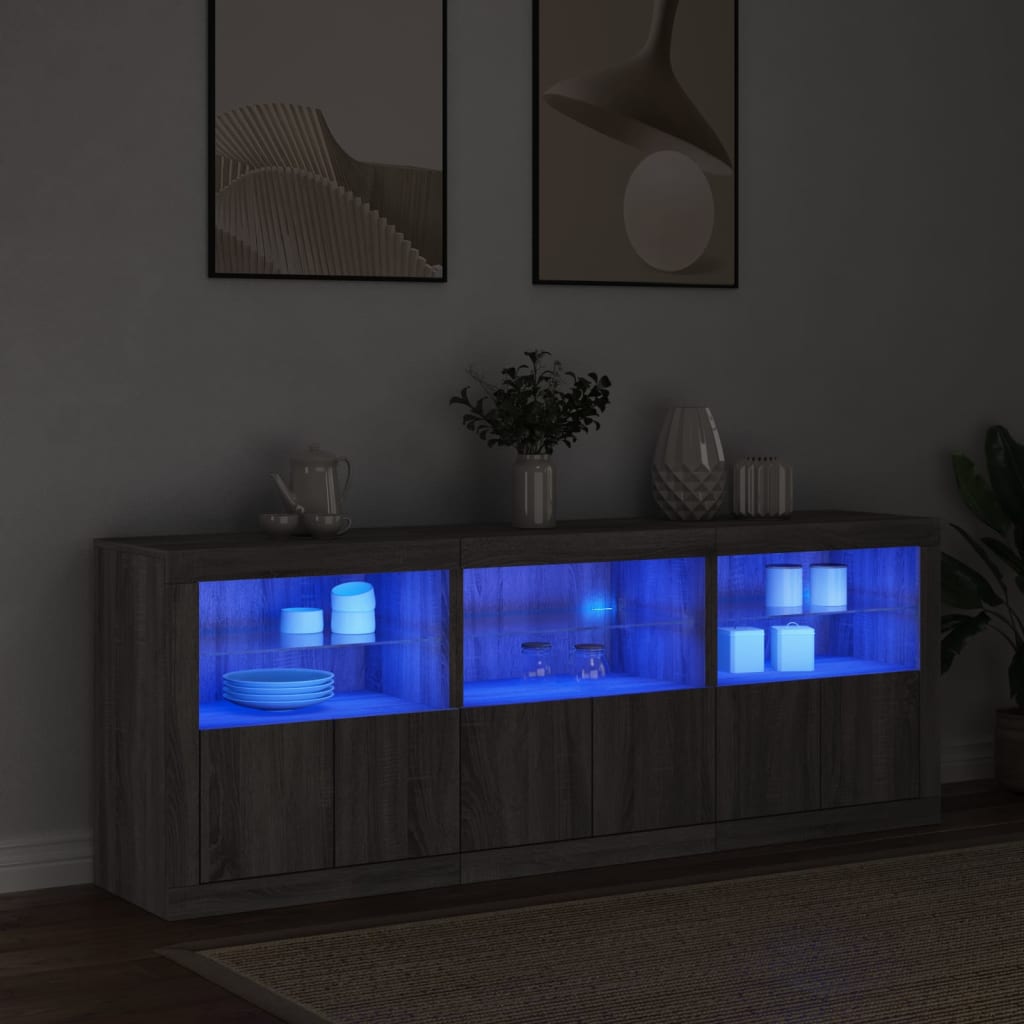 Skjenk Sonoma Grå med LED-lys 181,5x37x67 cm