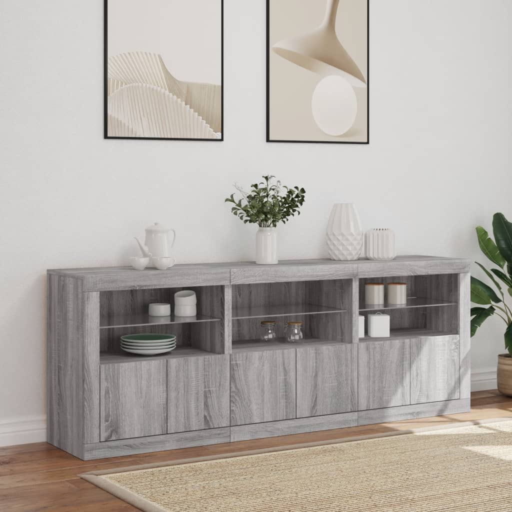 Skjenk Sonoma Grå med LED-lys 181,5x37x67 cm