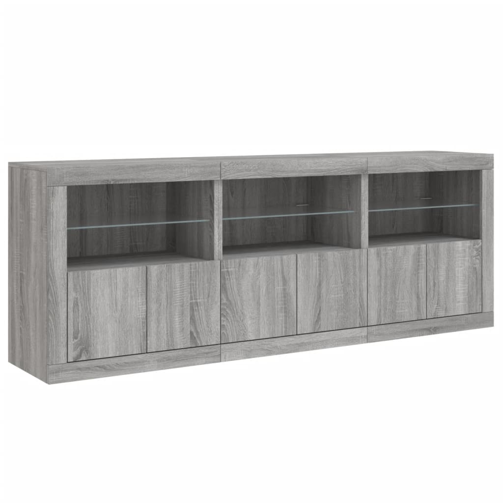 Skjenk Sonoma Grå med LED-lys 181,5x37x67 cm