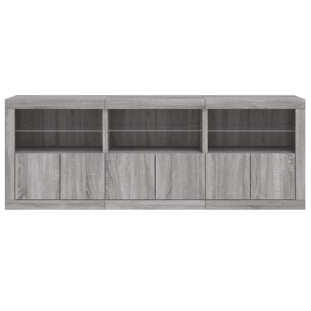 Skjenk Sonoma Grå med LED-lys 181,5x37x67 cm