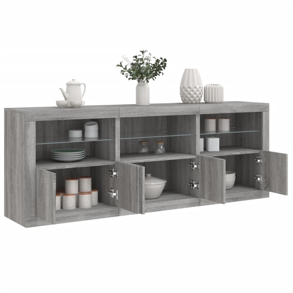 Skjenk Sonoma Grå med LED-lys 181,5x37x67 cm