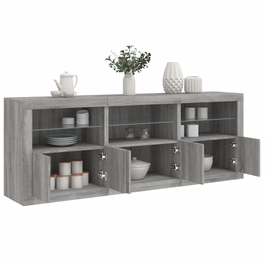 Skjenk Sonoma Grå med LED-lys 181,5x37x67 cm
