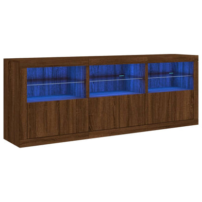 Skjenk Brun Eik med LED-lys 181,5x37x67 cm