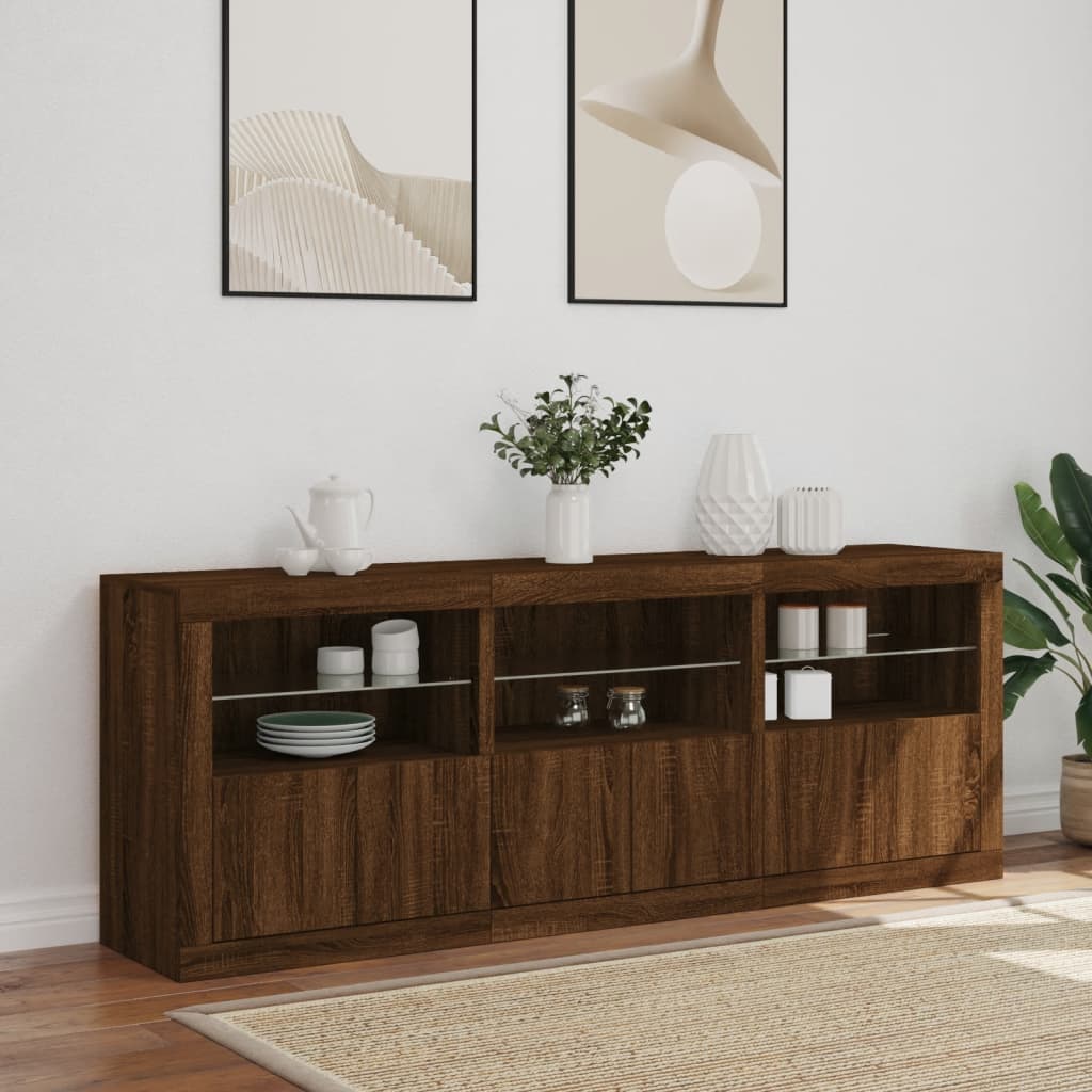 Skjenk Brun Eik med LED-lys 181,5x37x67 cm