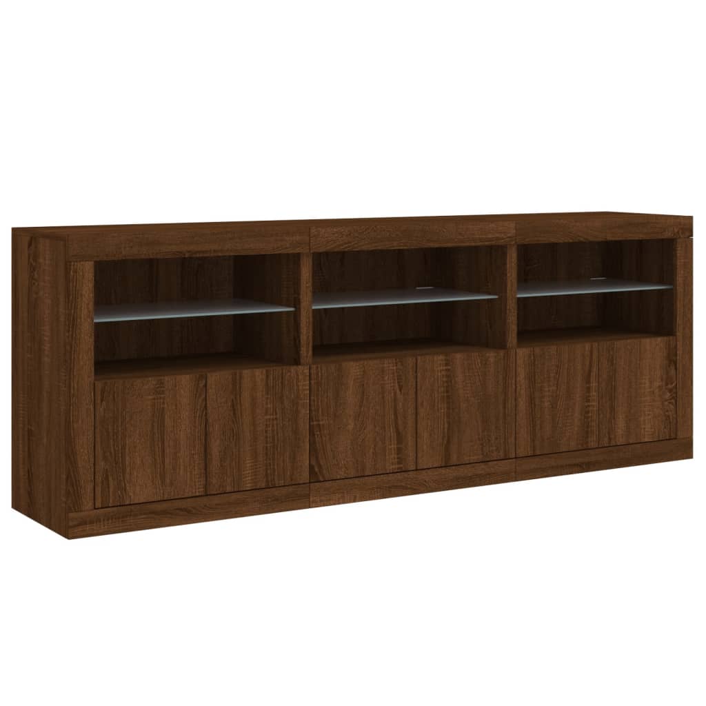 Skjenk Brun Eik med LED-lys 181,5x37x67 cm