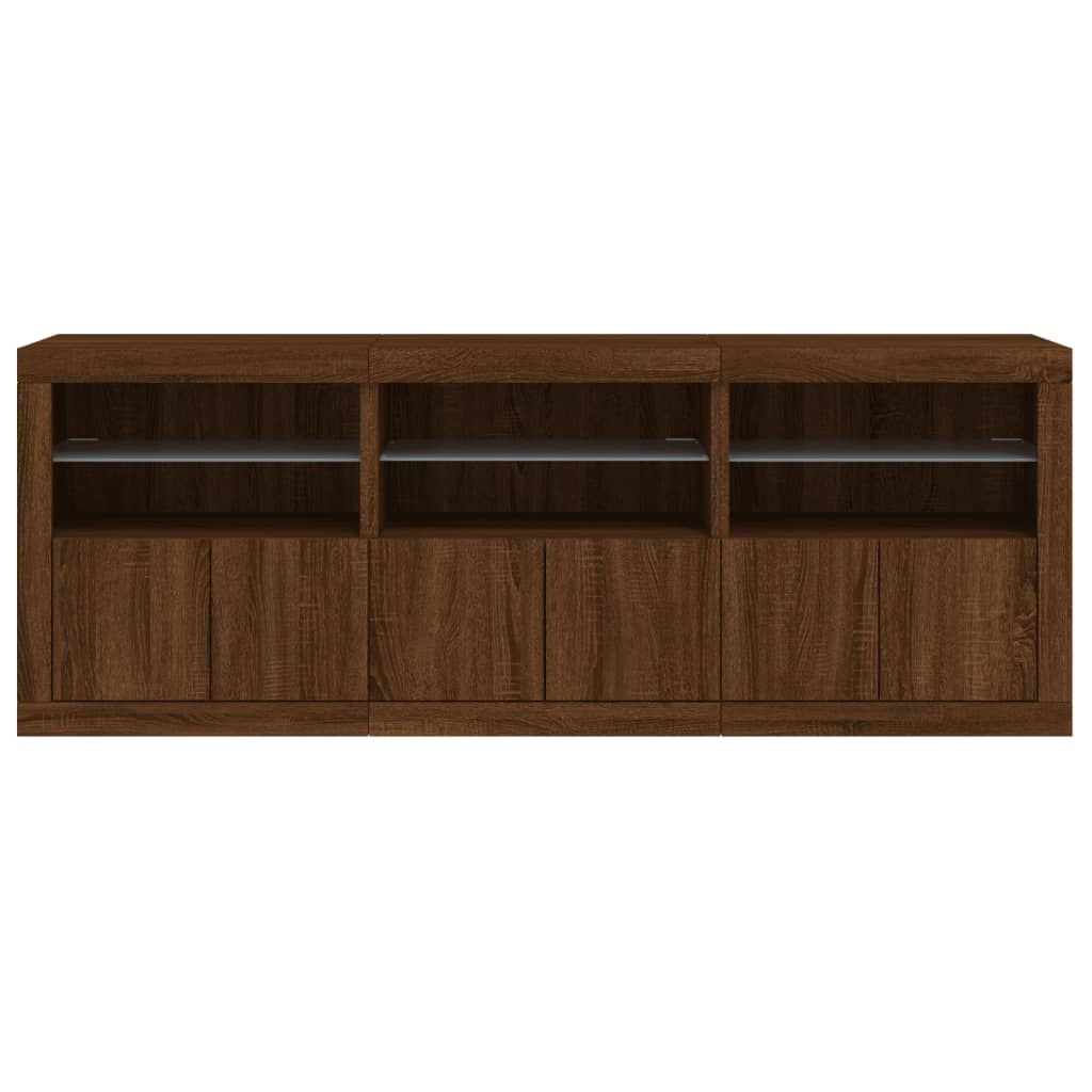 Skjenk Brun Eik med LED-lys 181,5x37x67 cm