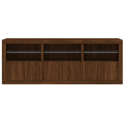 Skjenk Brun Eik med LED-lys 181,5x37x67 cm