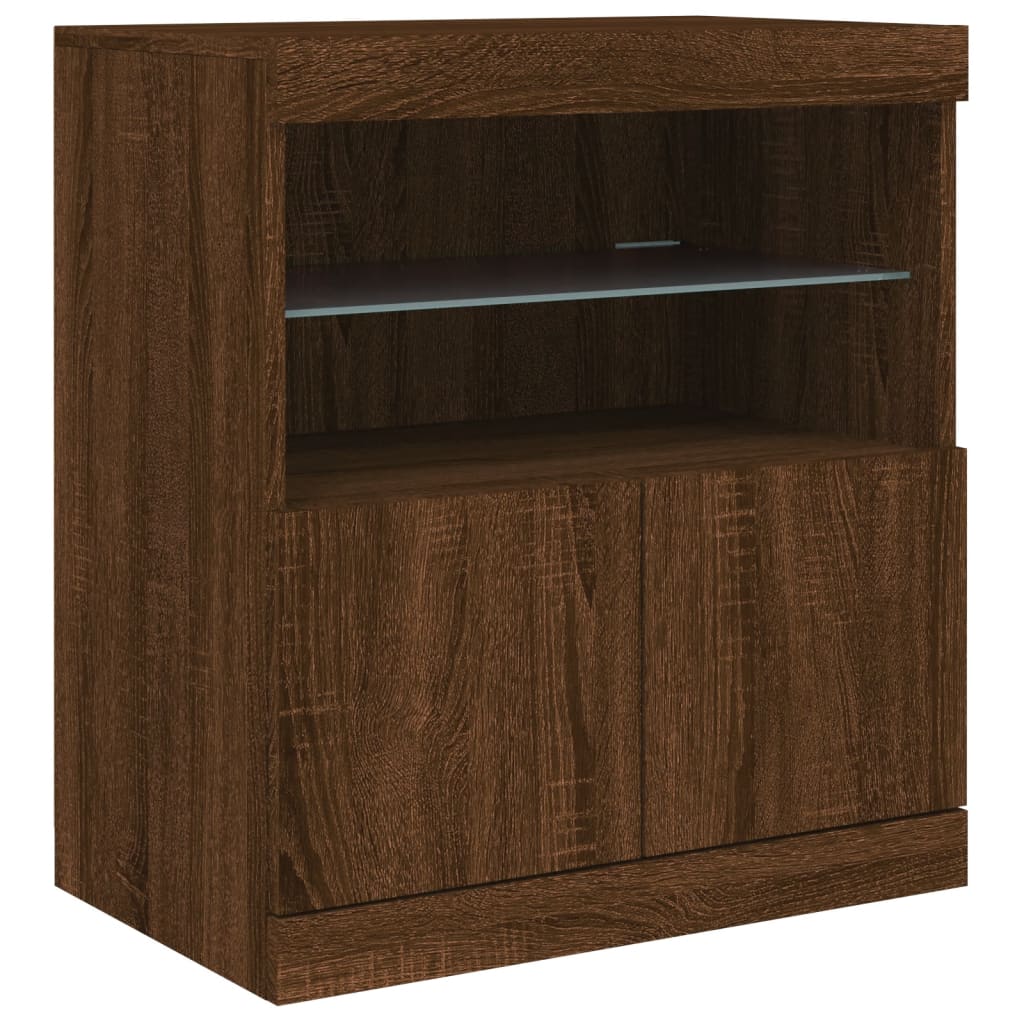 Skjenk Brun Eik med LED-lys 181,5x37x67 cm