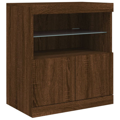 Skjenk Brun Eik med LED-lys 181,5x37x67 cm