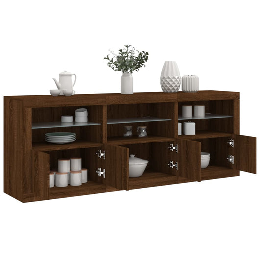 Skjenk Brun Eik med LED-lys 181,5x37x67 cm