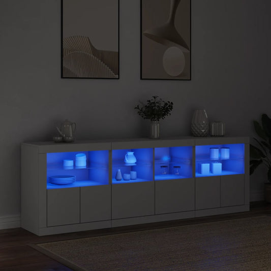 Skjenk Hvit med LED-lys 202x37x67 cm