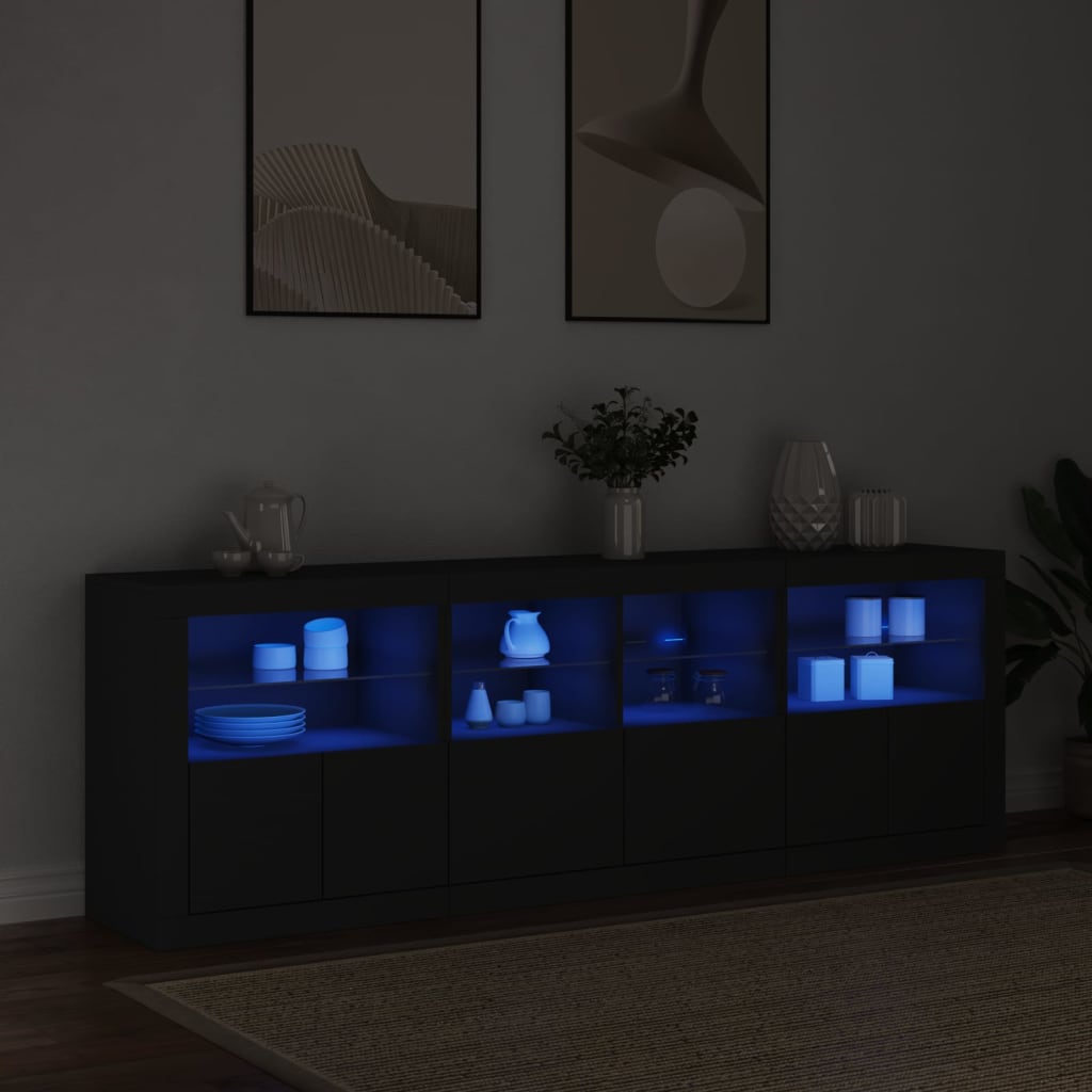 Skjenk Svart med LED-lys 202x37x67 cm