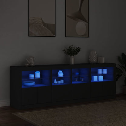 Skjenk Svart med LED-lys 202x37x67 cm