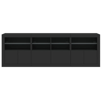 Skjenk Svart med LED-lys 202x37x67 cm