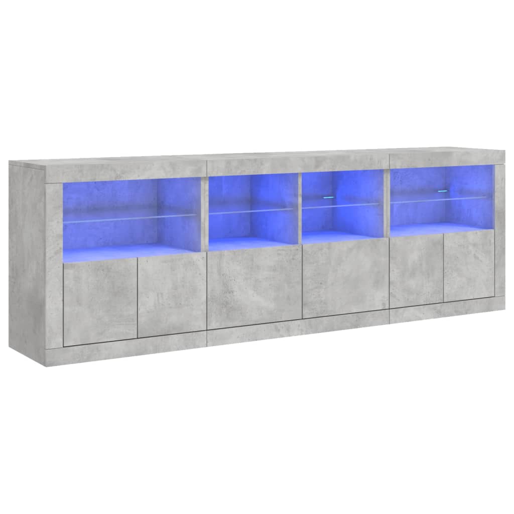 Skjenk Betonggrå med LED-lys 202x37x67 cm