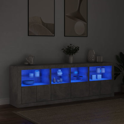 Skjenk Betonggrå med LED-lys 202x37x67 cm