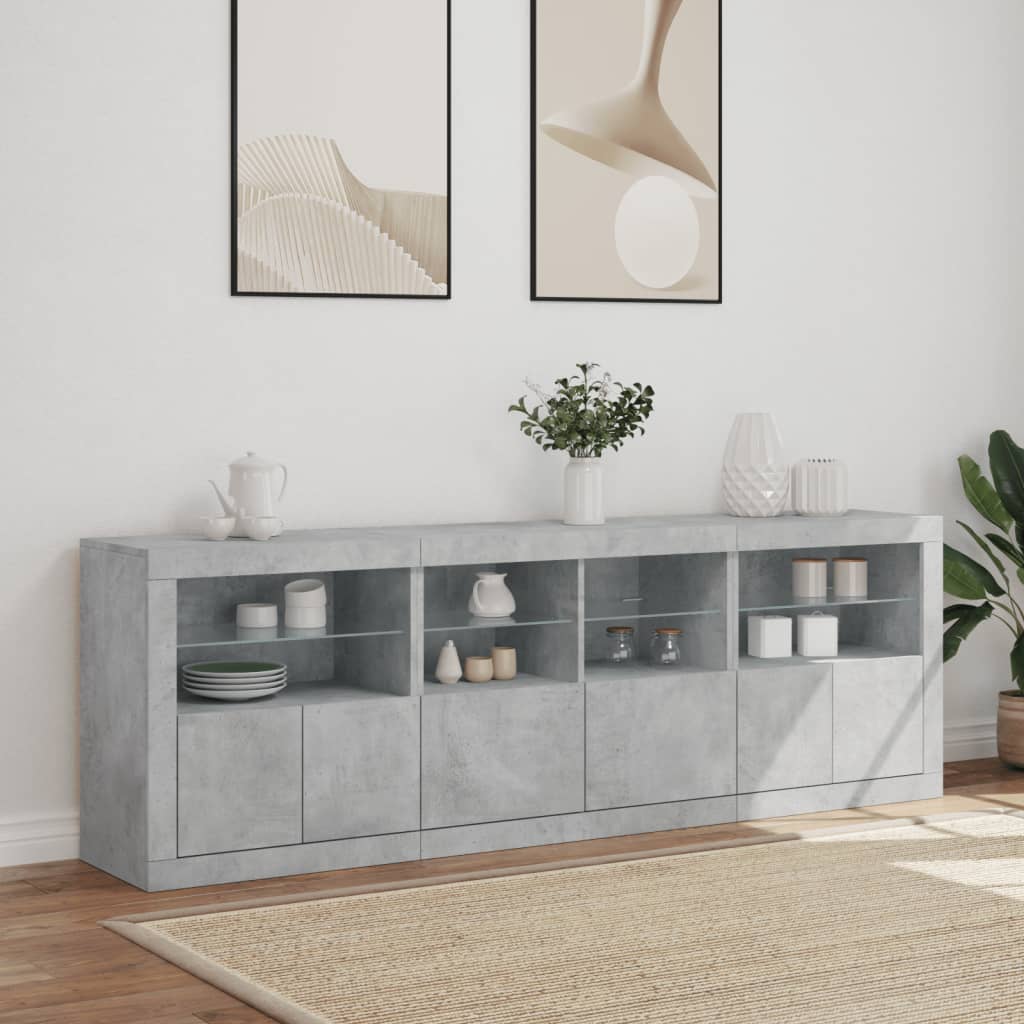 Skjenk Betonggrå med LED-lys 202x37x67 cm