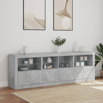 Skjenk Betonggrå med LED-lys 202x37x67 cm