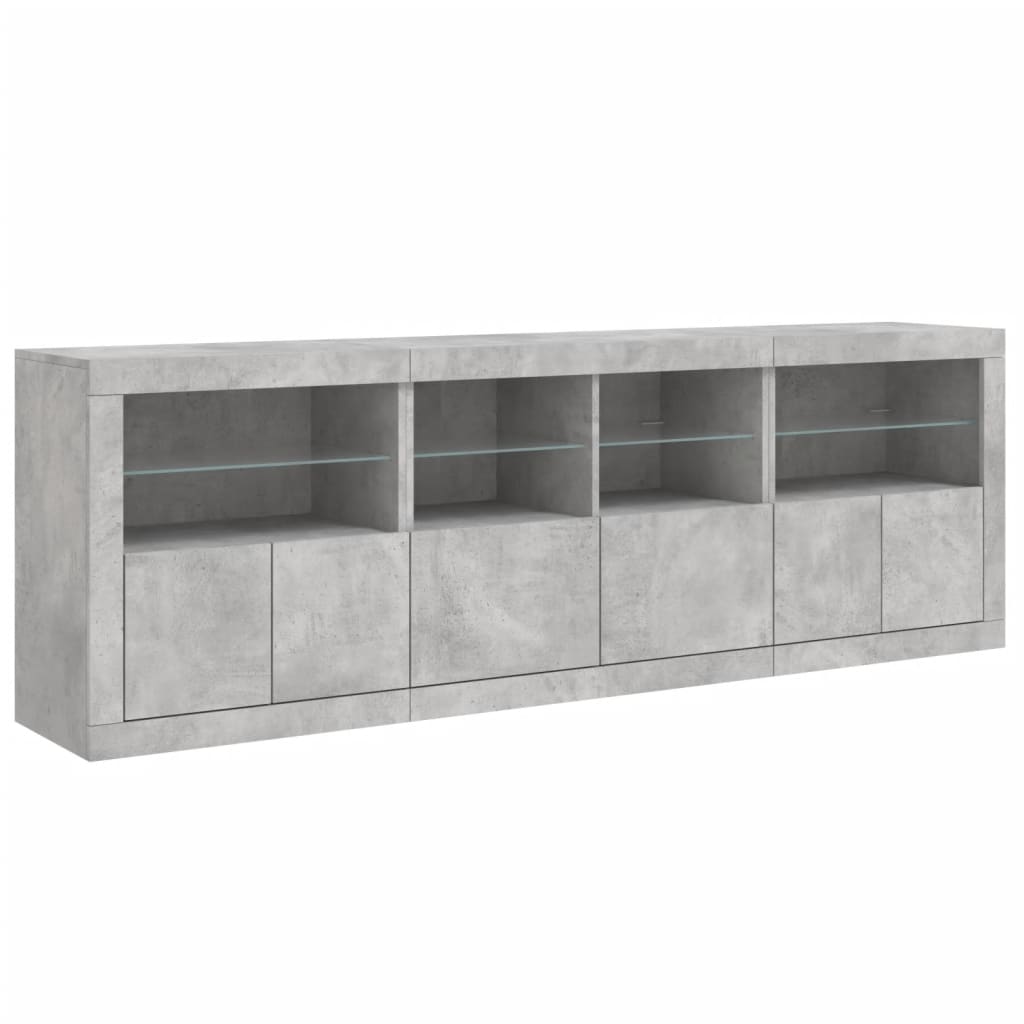 Skjenk Betonggrå med LED-lys 202x37x67 cm