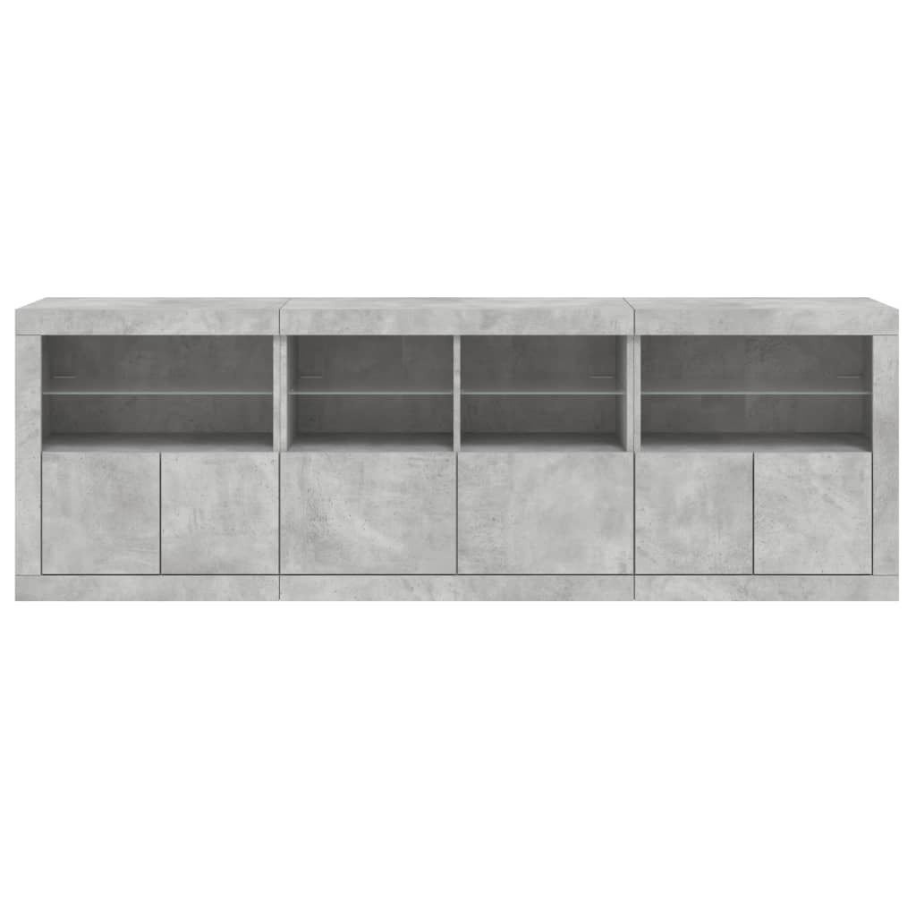 Skjenk Betonggrå med LED-lys 202x37x67 cm