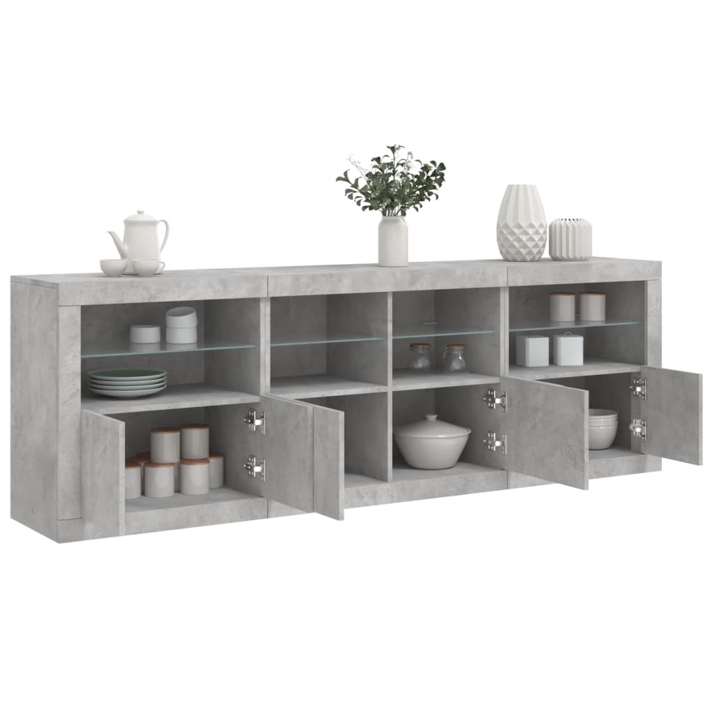 Skjenk Betonggrå med LED-lys 202x37x67 cm