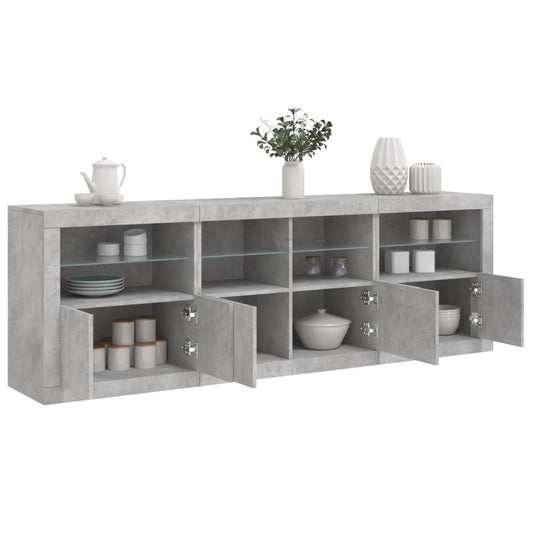 Skjenk Betonggrå med LED-lys 202x37x67 cm