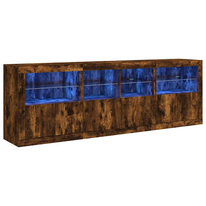 Skjenk med LED-lys røkt eik 202x37x67 cm