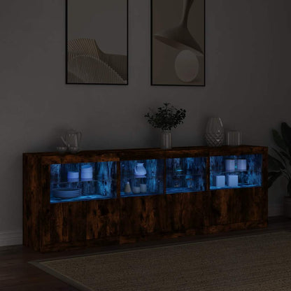 Skjenk med LED-lys røkt eik 202x37x67 cm
