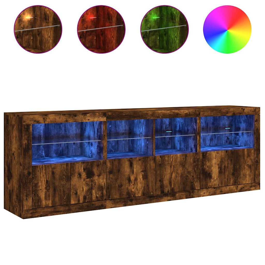 Skjenk med LED-lys røkt eik 202x37x67 cm