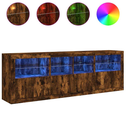 Skjenk med LED-lys røkt eik 202x37x67 cm