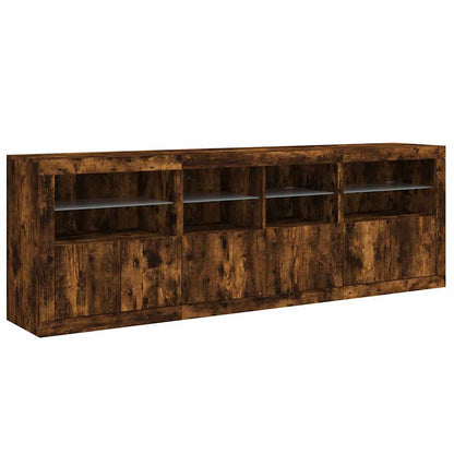 Skjenk med LED-lys røkt eik 202x37x67 cm