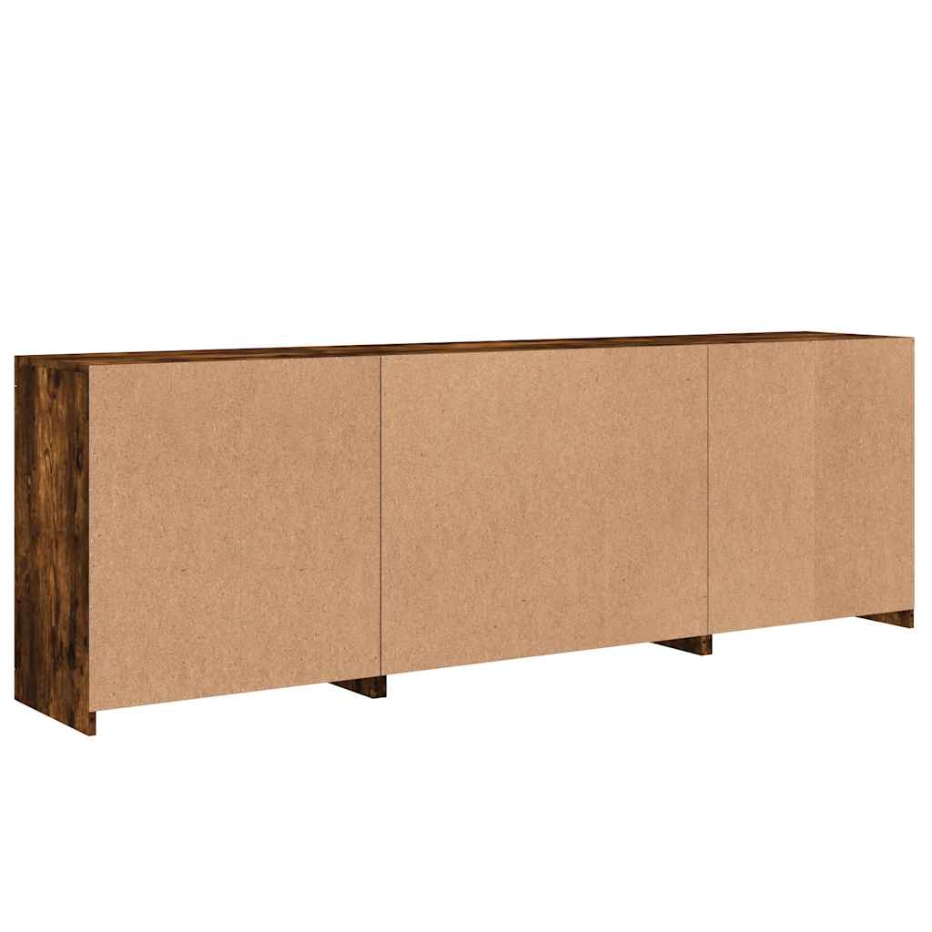 Skjenk med LED-lys røkt eik 202x37x67 cm