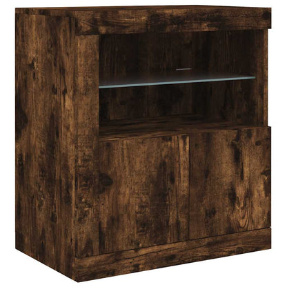 Skjenk med LED-lys røkt eik 202x37x67 cm