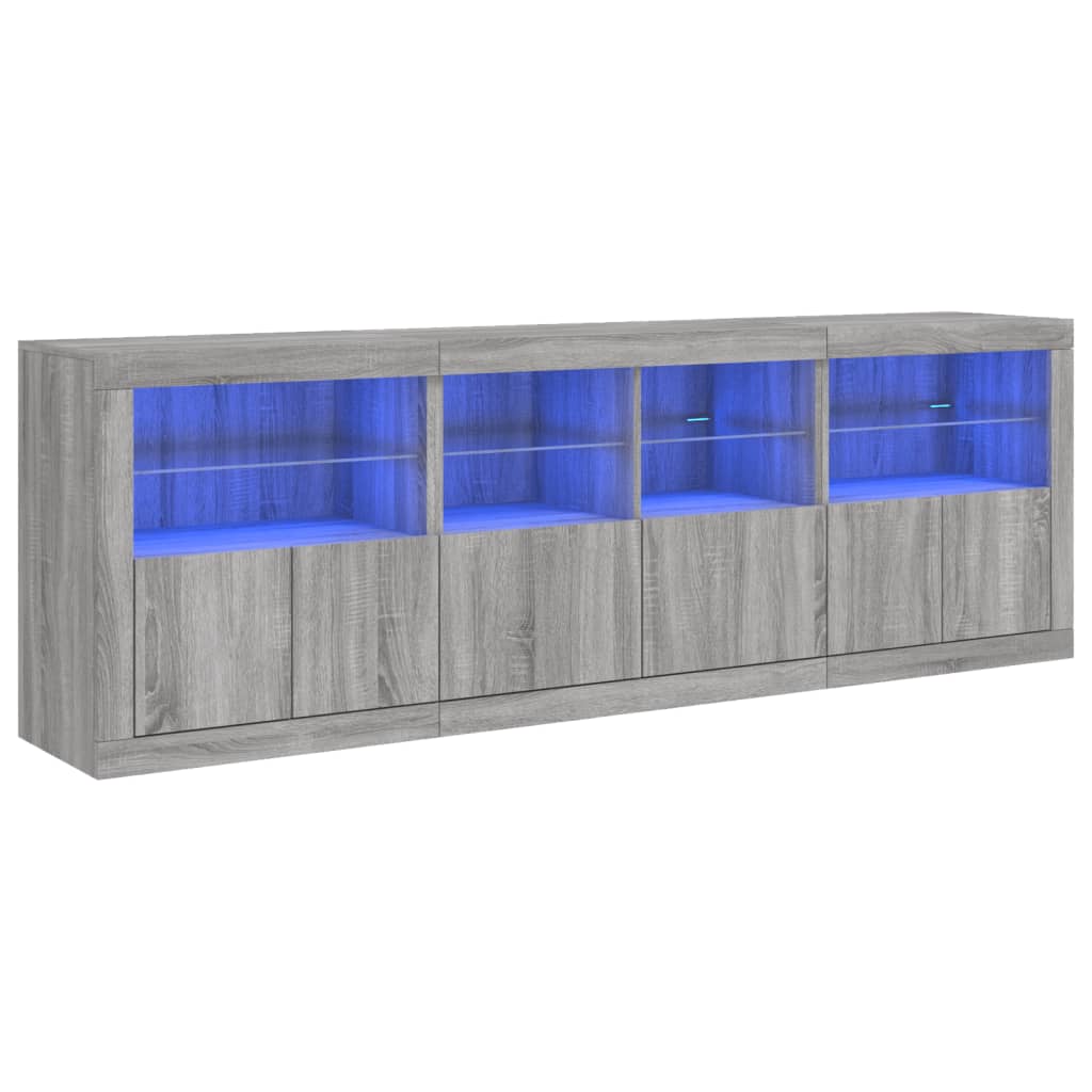 Skjenk Sonoma Grå med LED-lys 202x37x67 cm