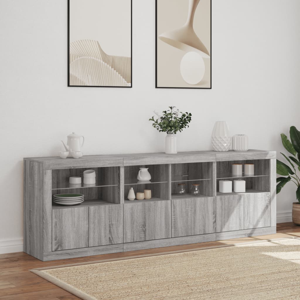 Skjenk Sonoma Grå med LED-lys 202x37x67 cm