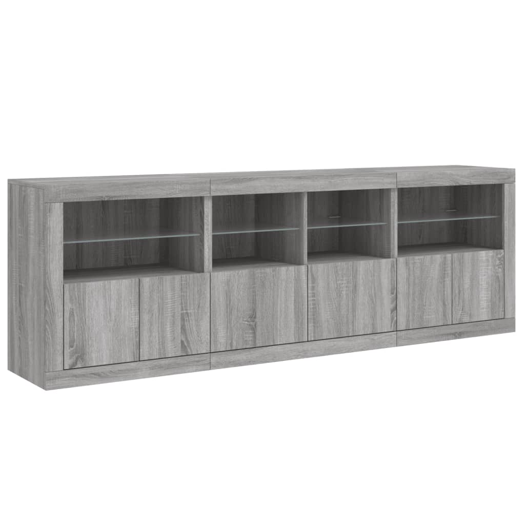 Skjenk Sonoma Grå med LED-lys 202x37x67 cm