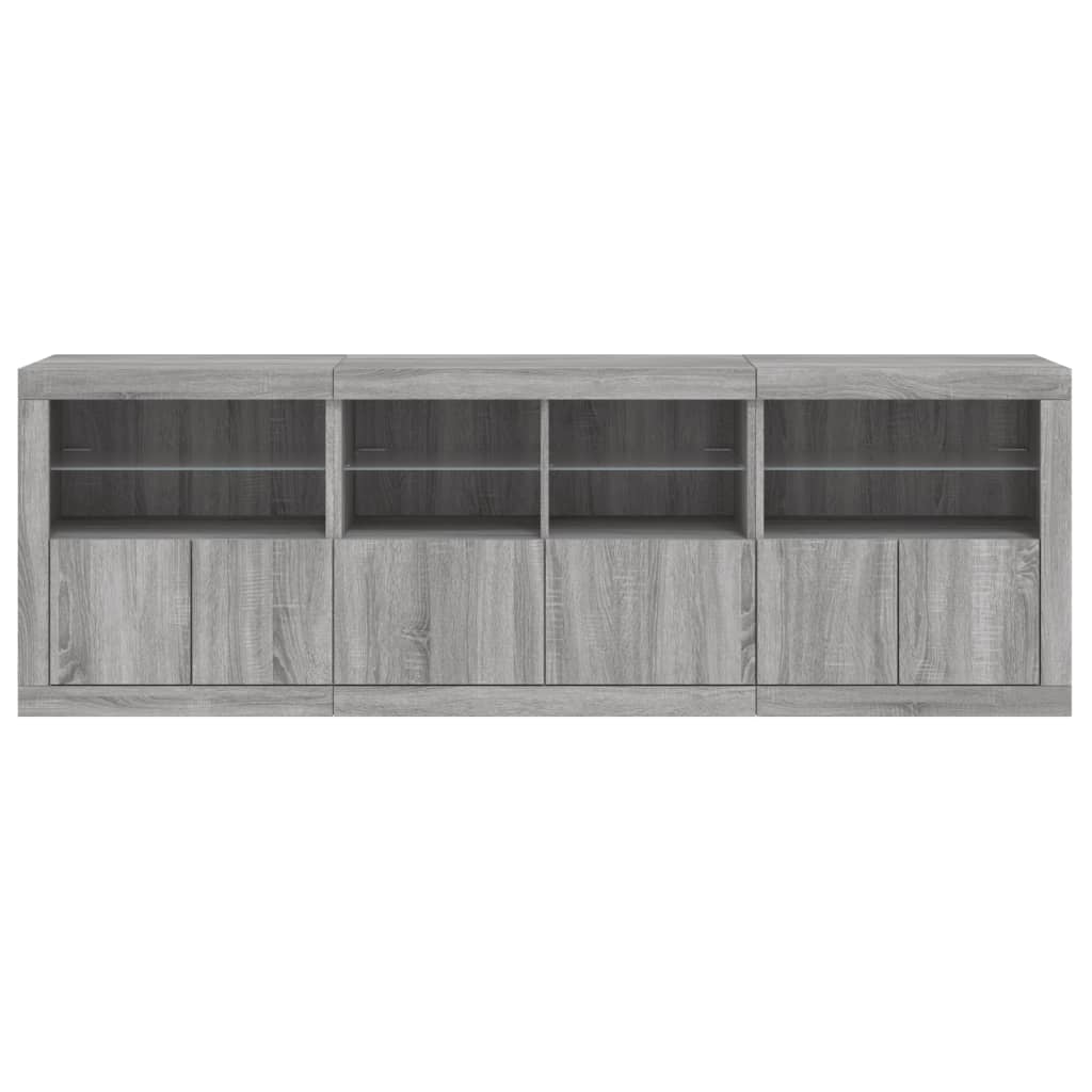 Skjenk Sonoma Grå med LED-lys 202x37x67 cm