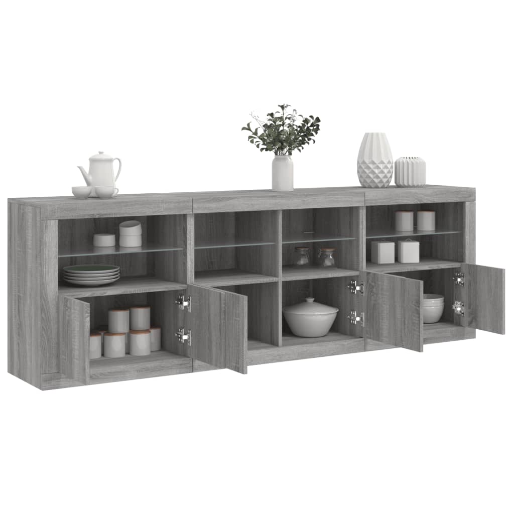 Skjenk Sonoma Grå med LED-lys 202x37x67 cm