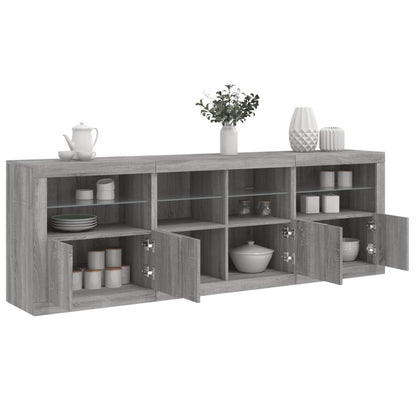 Skjenk Sonoma Grå med LED-lys 202x37x67 cm