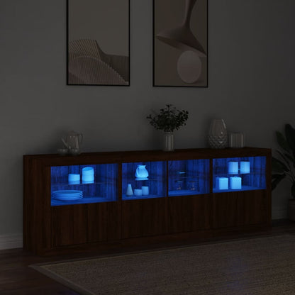 Skjenk Brun Eik med LED-lys 202x37x67 cm