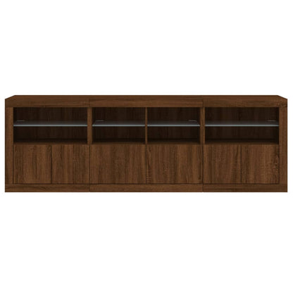 Skjenk Brun Eik med LED-lys 202x37x67 cm