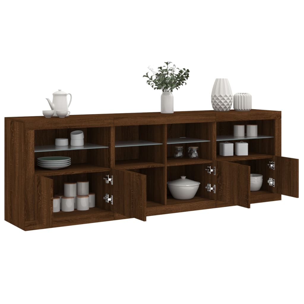 Skjenk Brun Eik med LED-lys 202x37x67 cm