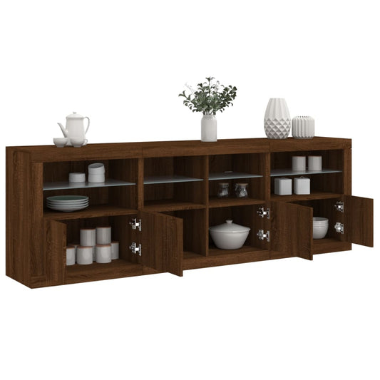 Skjenk Brun Eik med LED-lys 202x37x67 cm